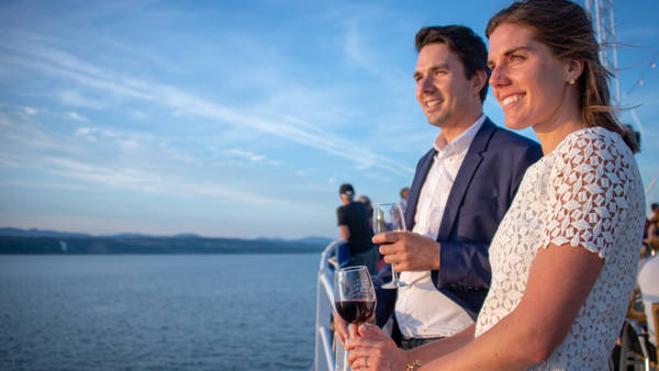 Couple on the terrace with a view of the river