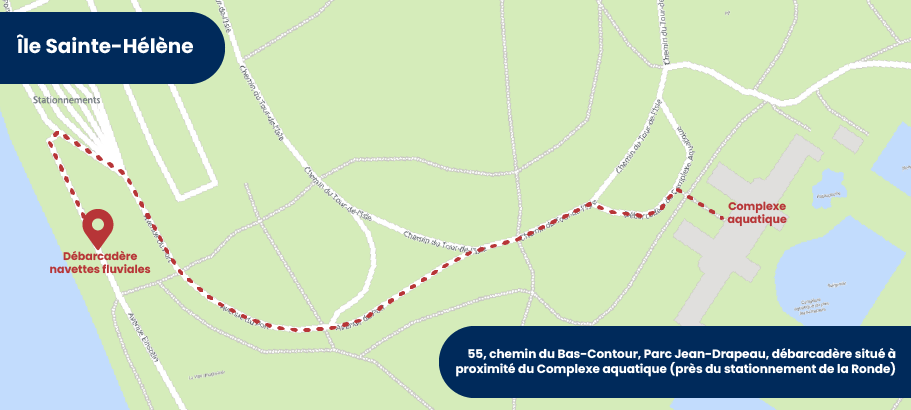 Trajet de la navette fluviale au départ de l'Île Sainte-Hélène