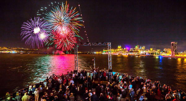 Customer admiring the fireworks on the outdoor terraces
