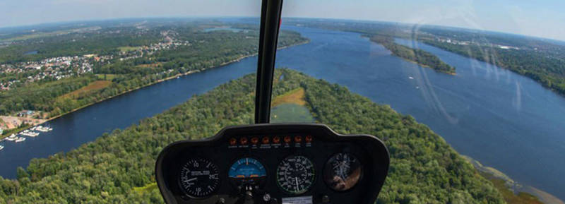 View from inside the helicopter in flight