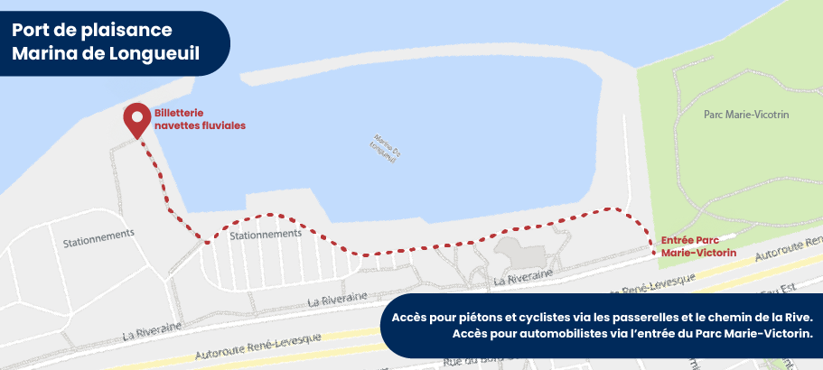 Trajet de la navette fluviale au départ de Longueuil