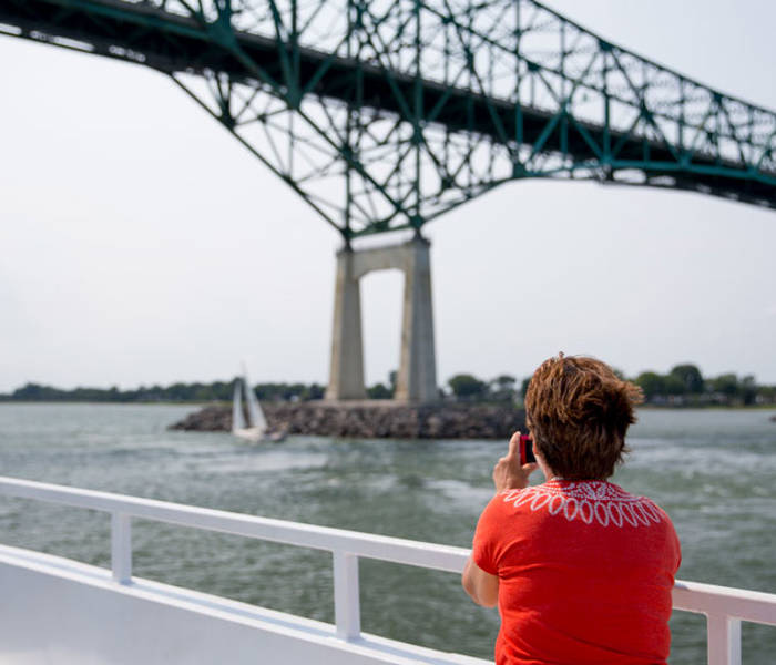 Woman admiring the Laviolette Bridge